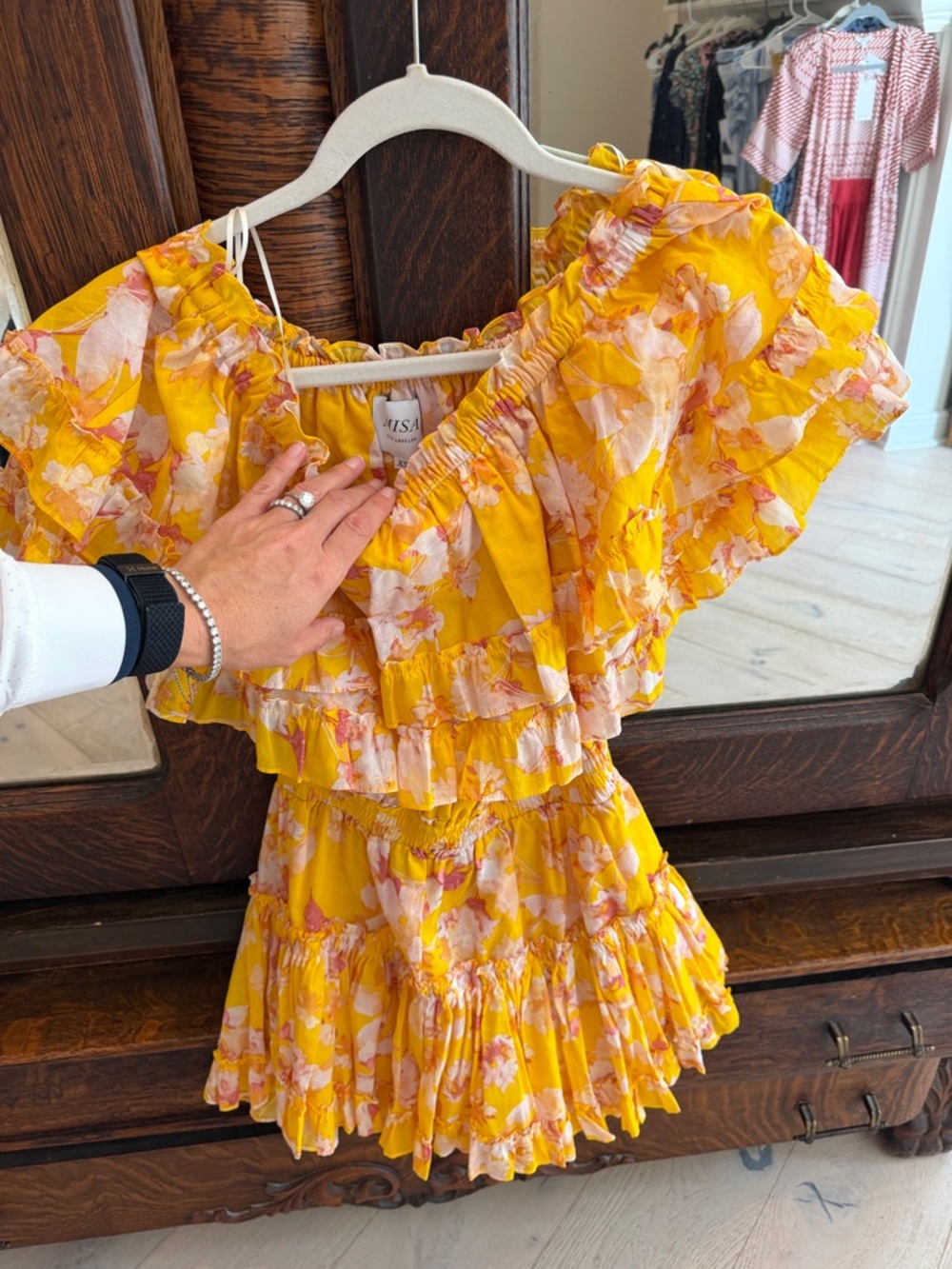 Misa Los Angeles Yellow Floral Ruffle Mini Dress